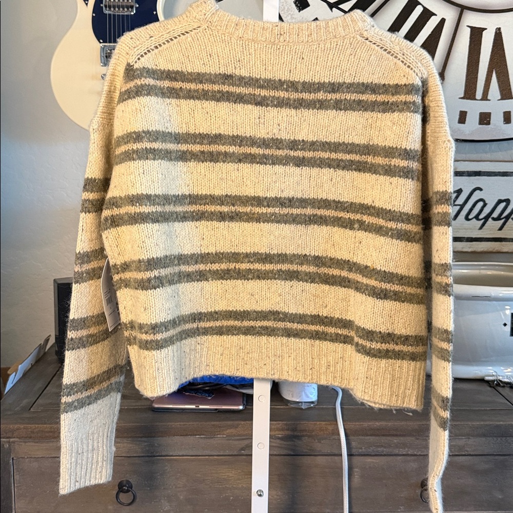 SPIRITUAL GANGSTER Striped Cream and Gray MENS SWEATER - Picture 4 of 5